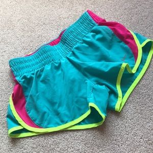 Nike XS neon running workout shorts- blue & pink